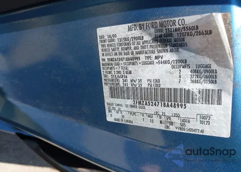 2001 Ford Windstar Se z USA, uszkodzony, nr VIN 2FMZA52471BA48995